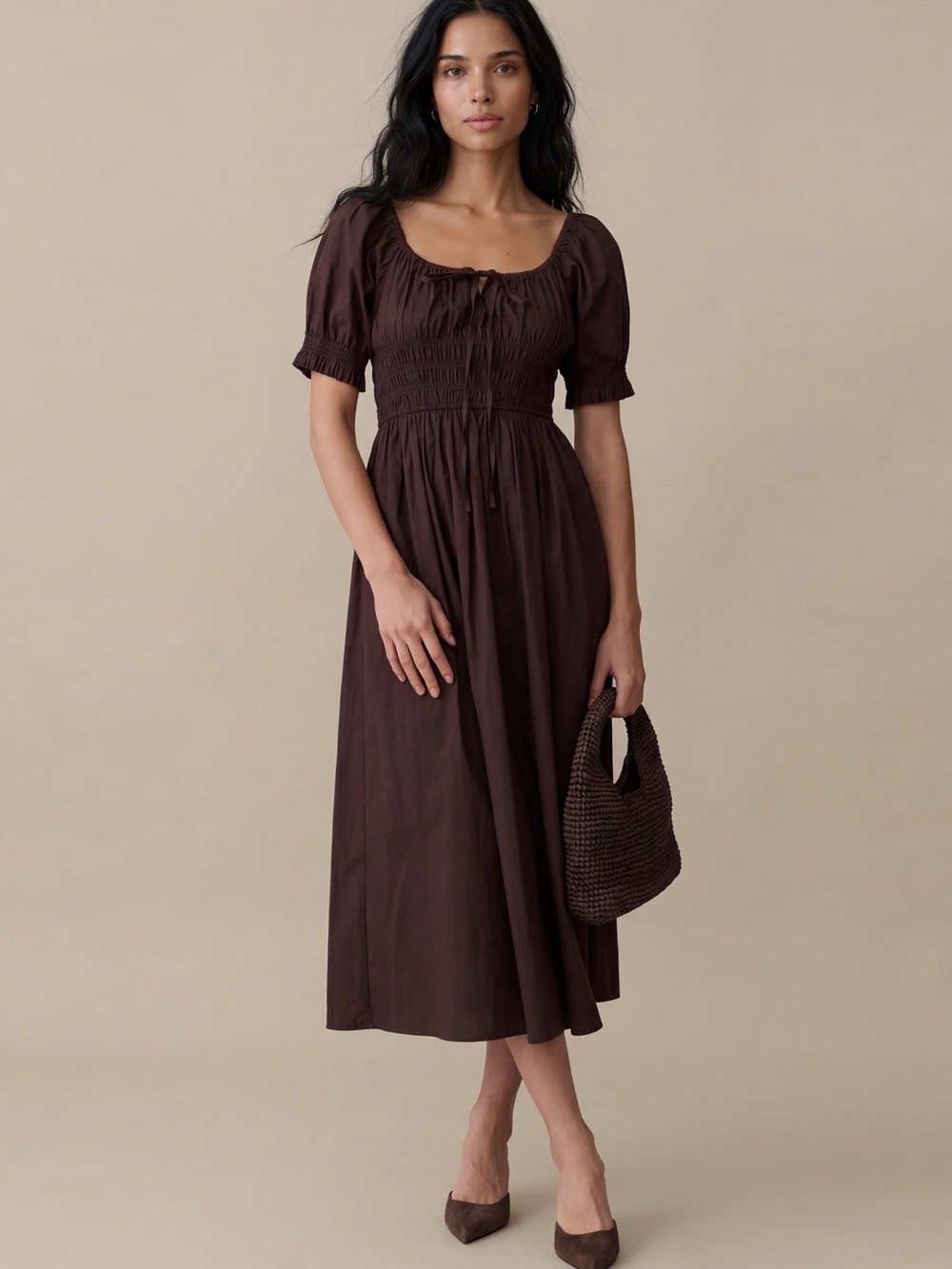 Few Moda Sorella Fenella Cotton Dress Dark Coffee Brown NWT - Picture 6 of 8